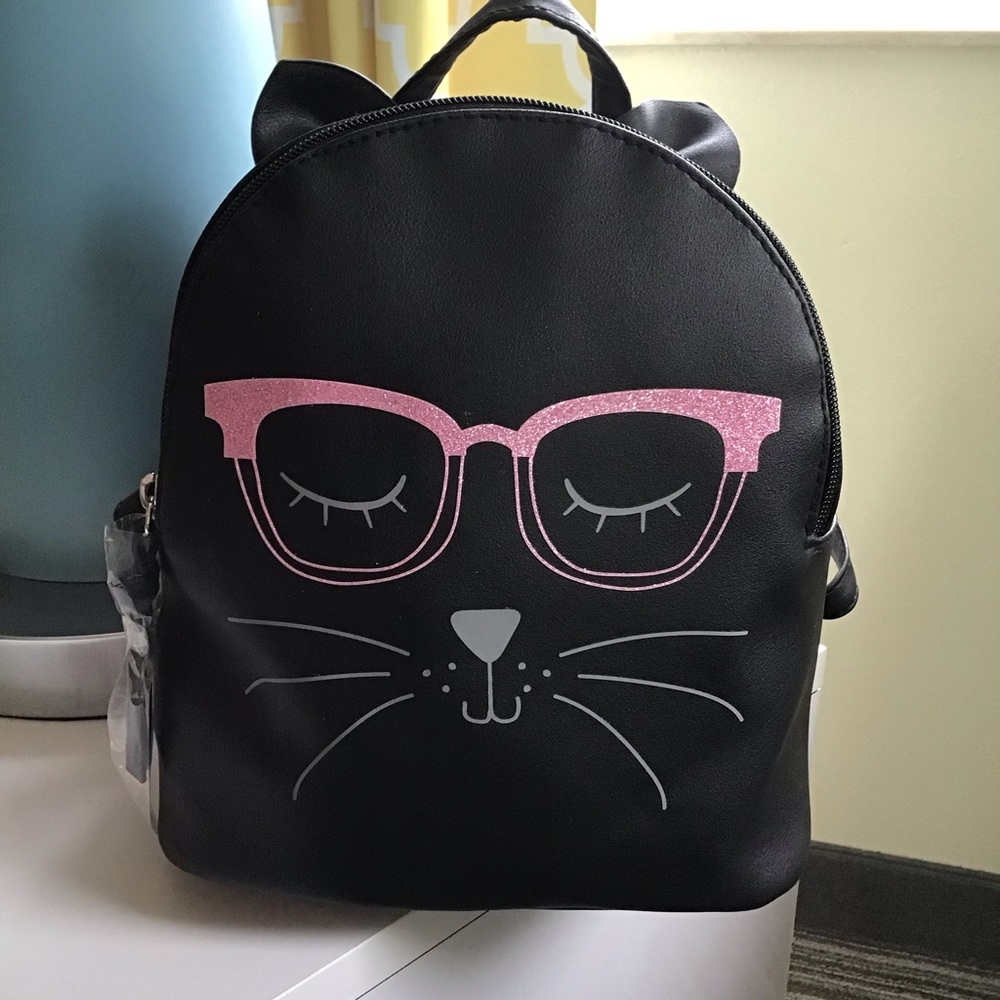 Black Cat with Glasses Small Backpack